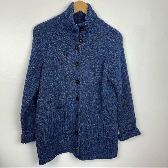 Drapers & Damons Blue Cardigan Sweater Chunky Knit Cozy Petite Large - Picture 7 of 7